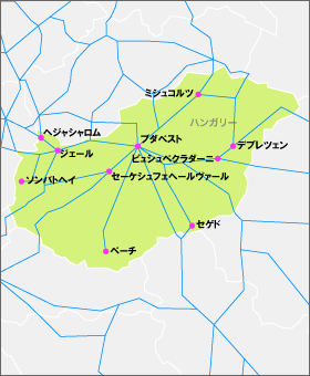 ユーレイル ハンガリーパスの地図