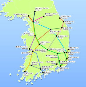 コリアレイルパスの地図