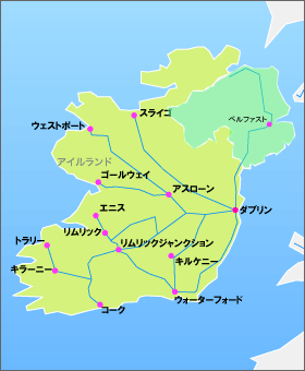 ユーレイル アイルランドパスの地図